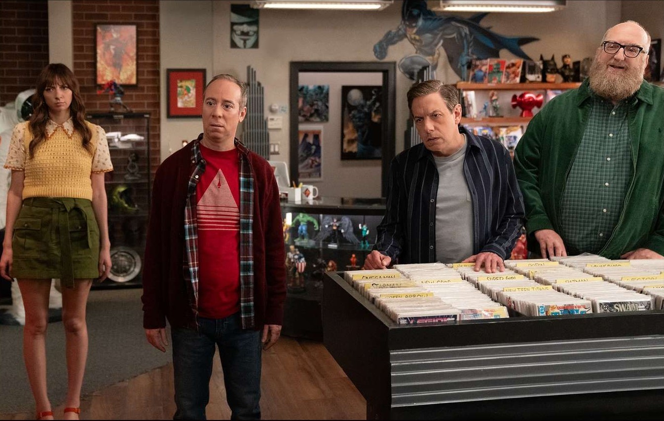 Stuart Fails to Save the Universe Episode 3 characters in a comic book store.